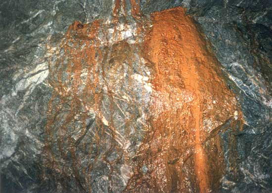 Acid on tunnel walls at Kensington gold mine in Southeast Alaska