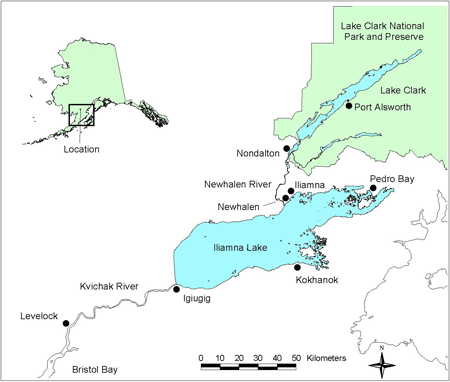 Map of Lake Clark and Iliamna Lake area - click on image for larger view